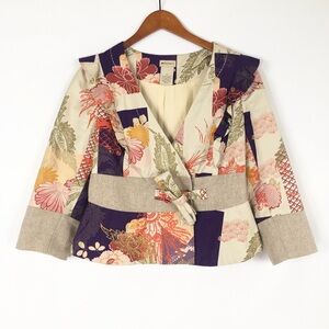 Anthropologie Elevenses Iced Juniper Color Block Blazer Jacket Floral Size 10
